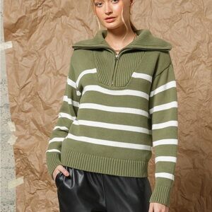 Olive Green Striped Women's Sweater